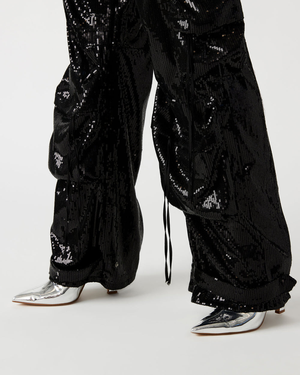 DUO Black Sequin Women's Utility Cargo Pants