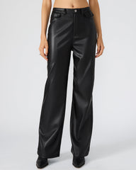 GERALDINE Black Faux Leather Straight-Leg Women's Pants