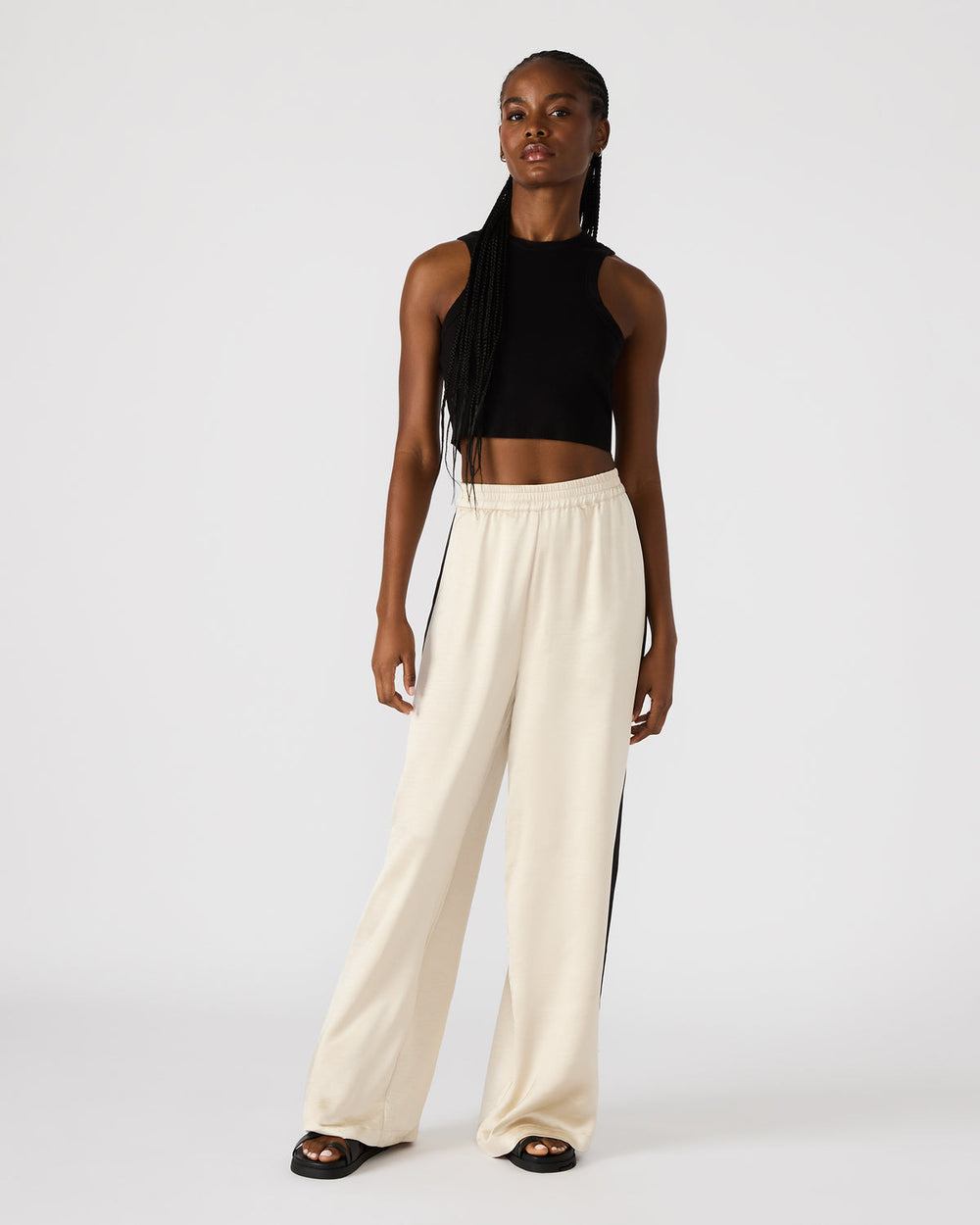 MOXIE Cream Pull-On Contrast Panel Straight Leg Women's Pant