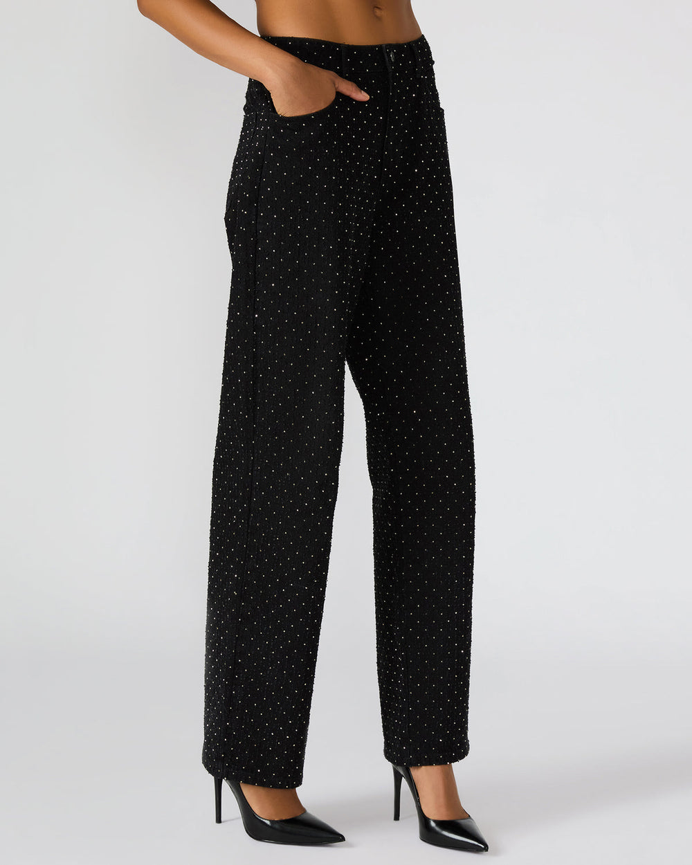 AVALINE Crystal Black Straight-Leg Rhinestone Embellished Denim Women's Jeans