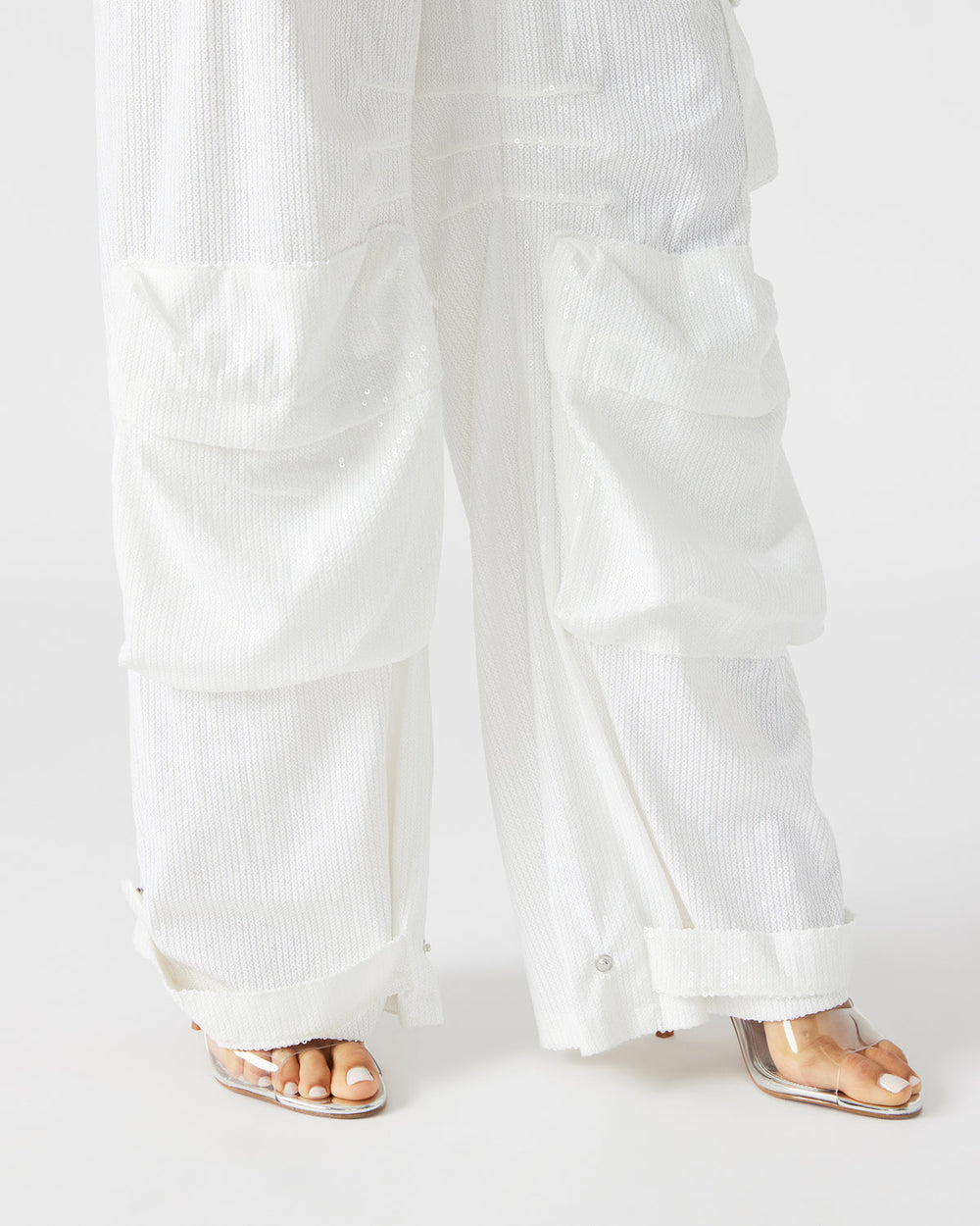 DUO White Sequin Women's Utility Cargo Pants