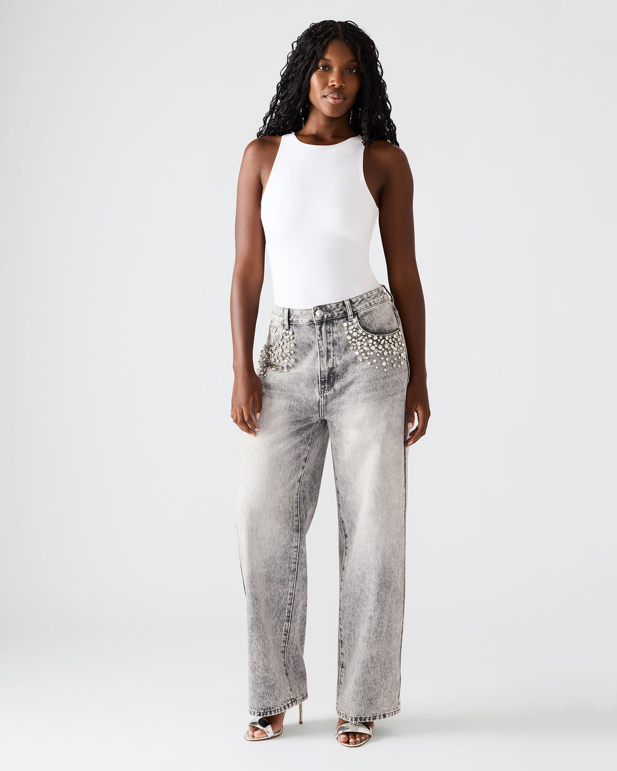ERAS Fog Rhinestone Embellised Straight-Leg Denim Women's Jeans