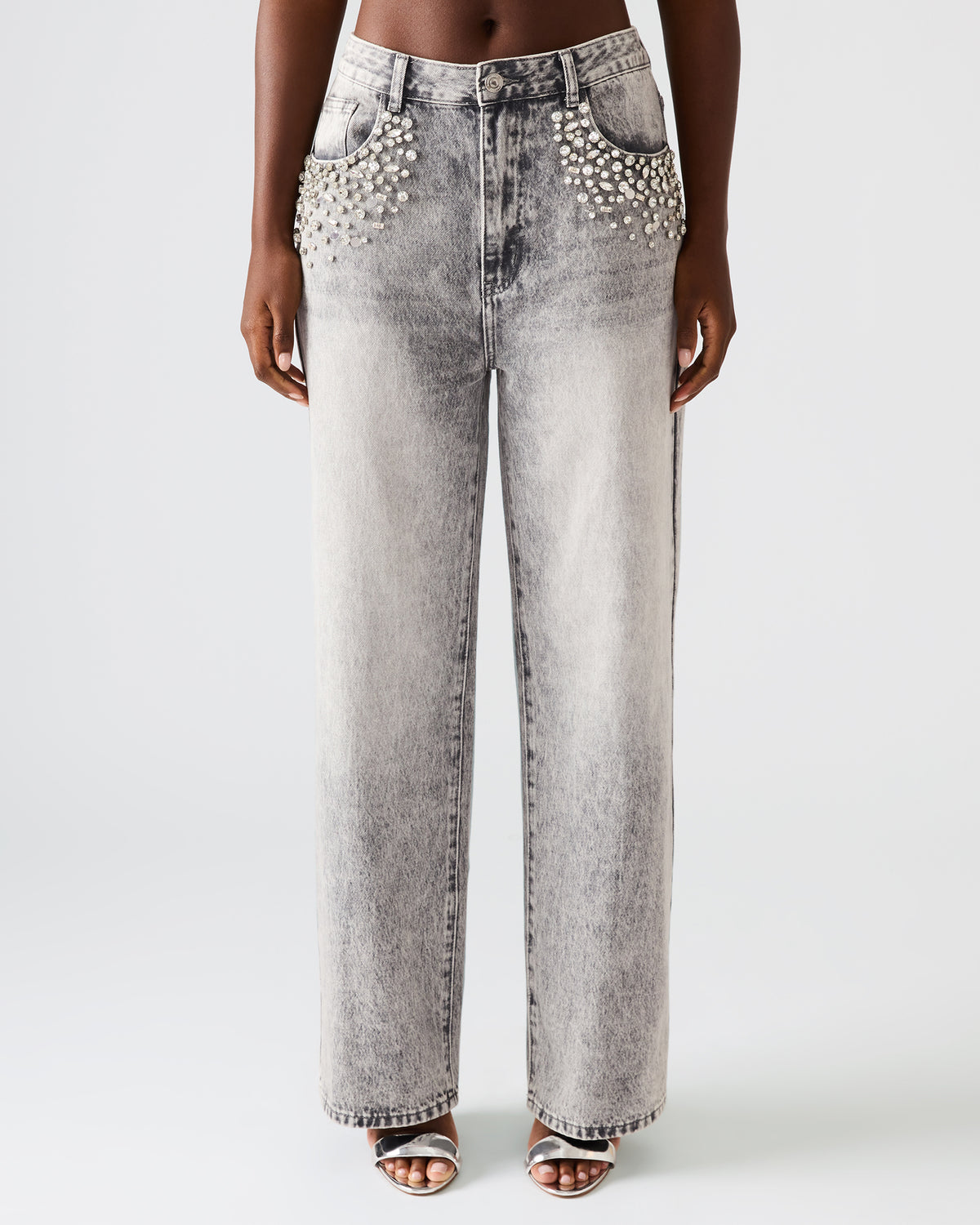 ERAS Fog Rhinestone Embellised Straight-Leg Denim Women's Jeans