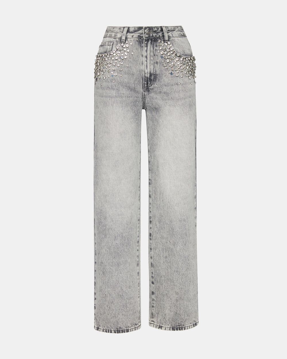 ERAS Fog Rhinestone Embellised Straight-Leg Denim Women's Jeans
