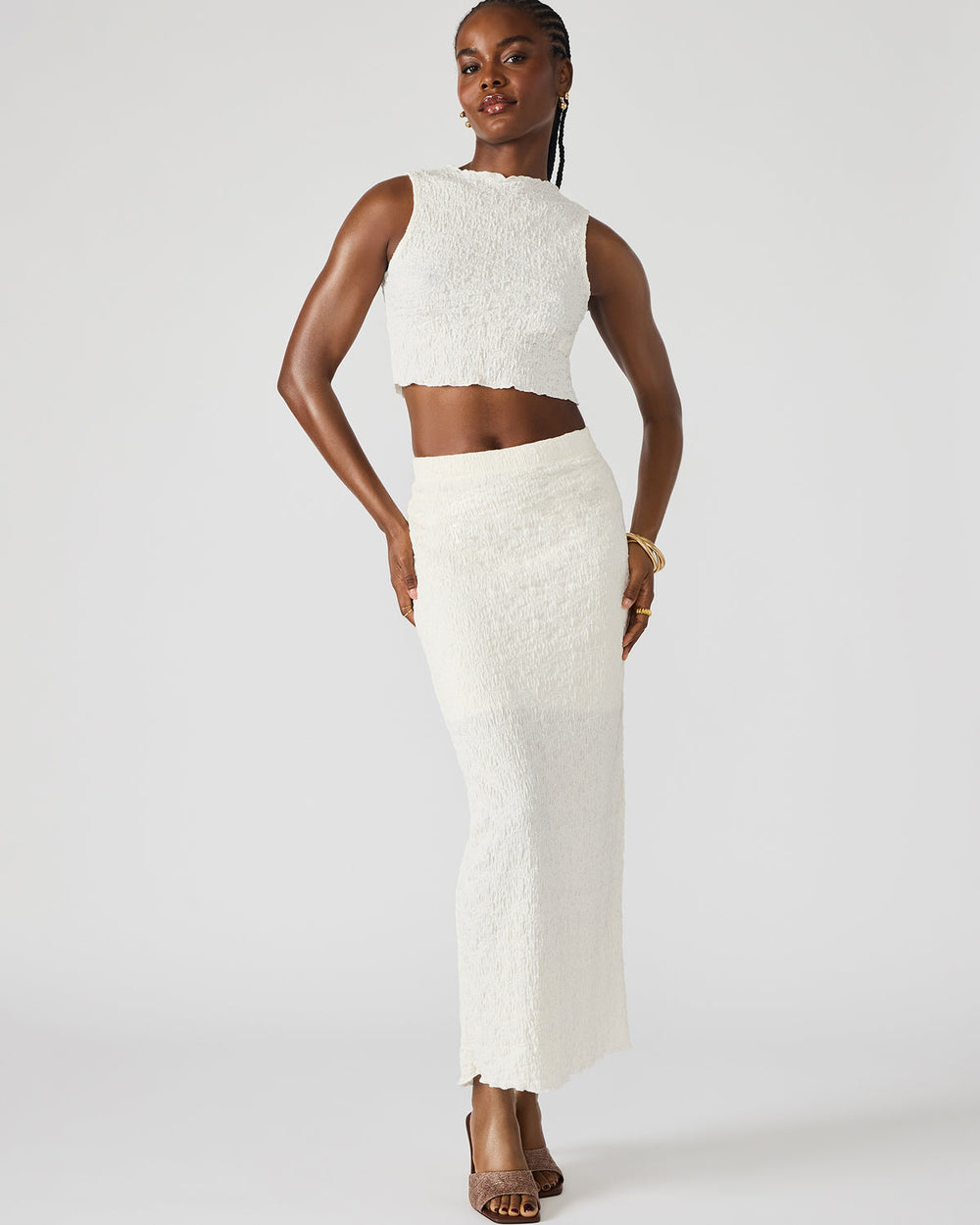 SEASIDE Maxi Skirt Set Cream Women's Textured Matching Set