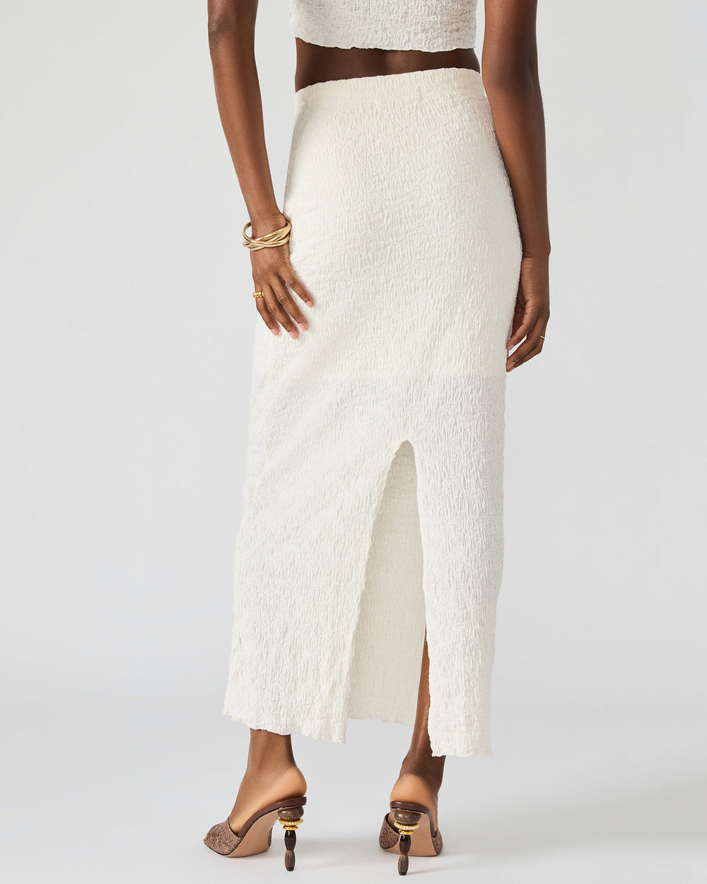 SEASIDE Maxi Skirt Set Cream Women's Textured Matching Set