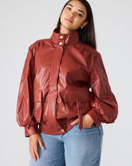 VEE Dusty Brick Faux Leather Long-Sleeved Women's Jacket