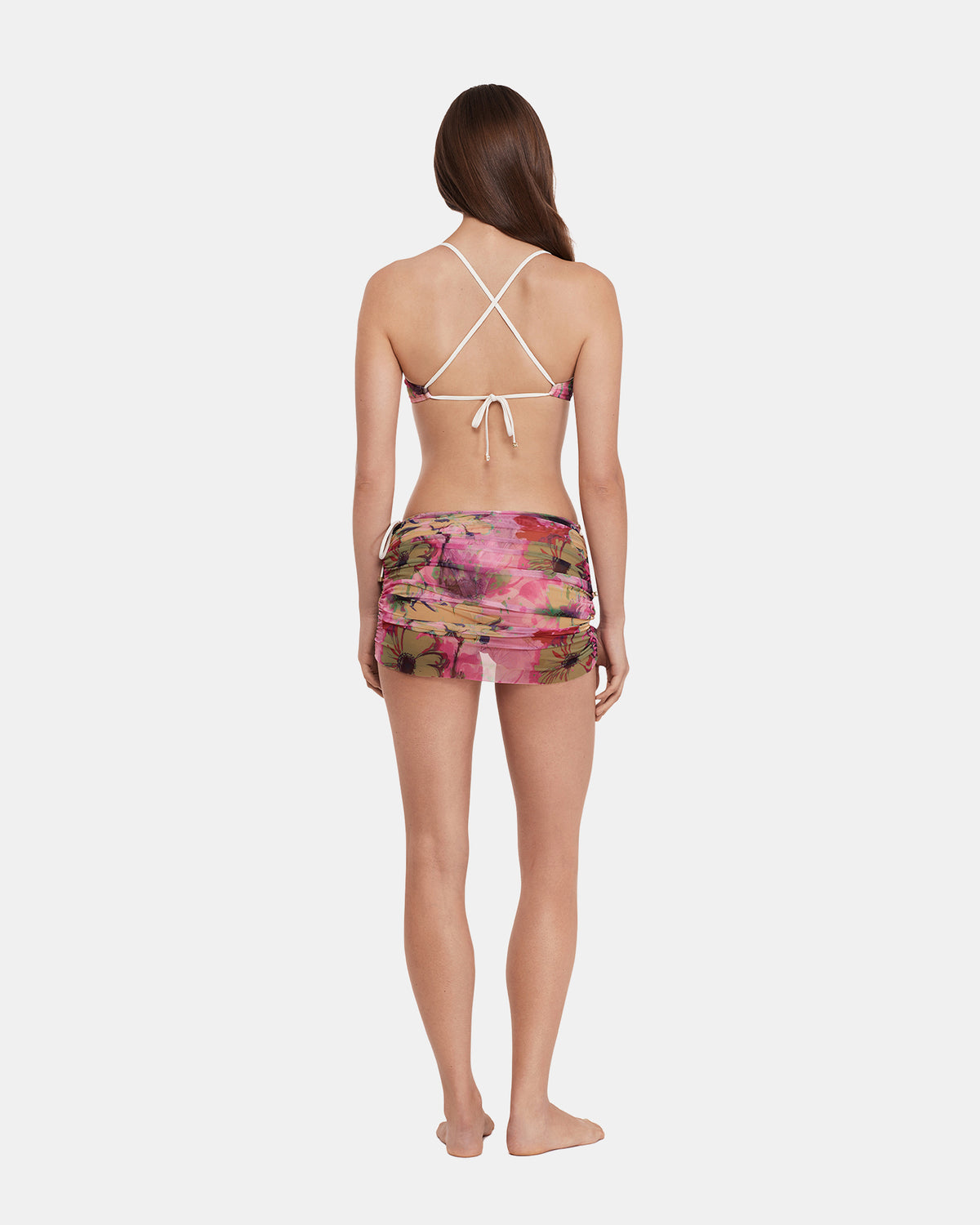 SUPER BLOOM MULTI BIKINI COVER-UP Mesh Skirt Floral Pattern Women's Swim Cover-Up