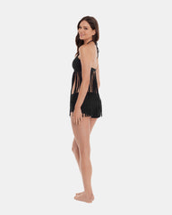 WHAT A STUD BIKINI TOP Black Halter Neckline Fringe Women's Bikini Top