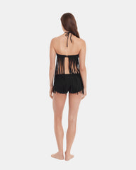 WHAT A STUD BIKINI TOP Black Halter Neckline Fringe Women's Bikini Top