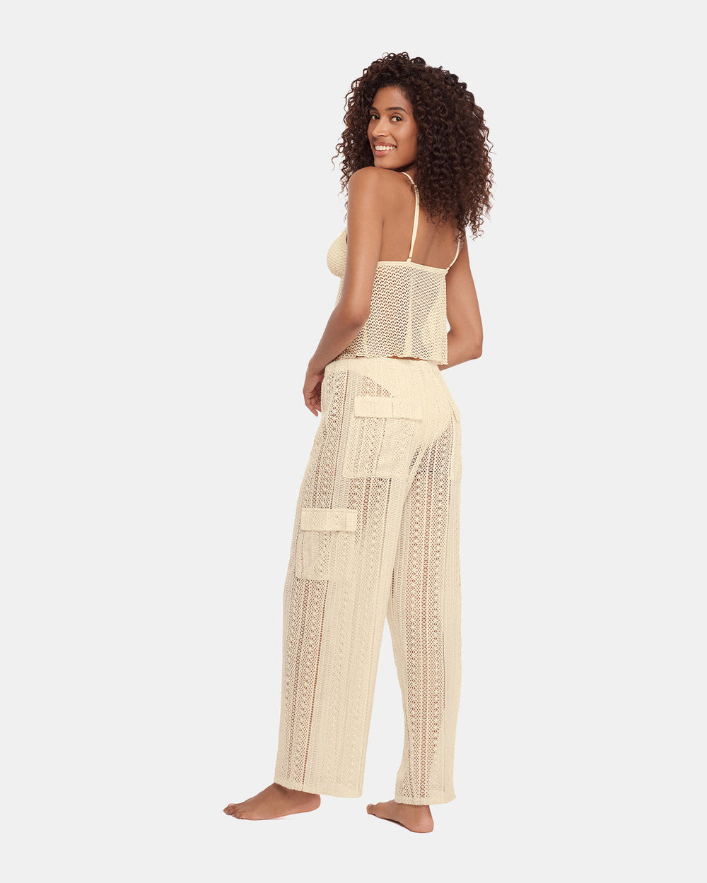 CROCHET BIKINI COVER-UP Pearl Crochet Wide-Leg Women's Swim Cover-Up